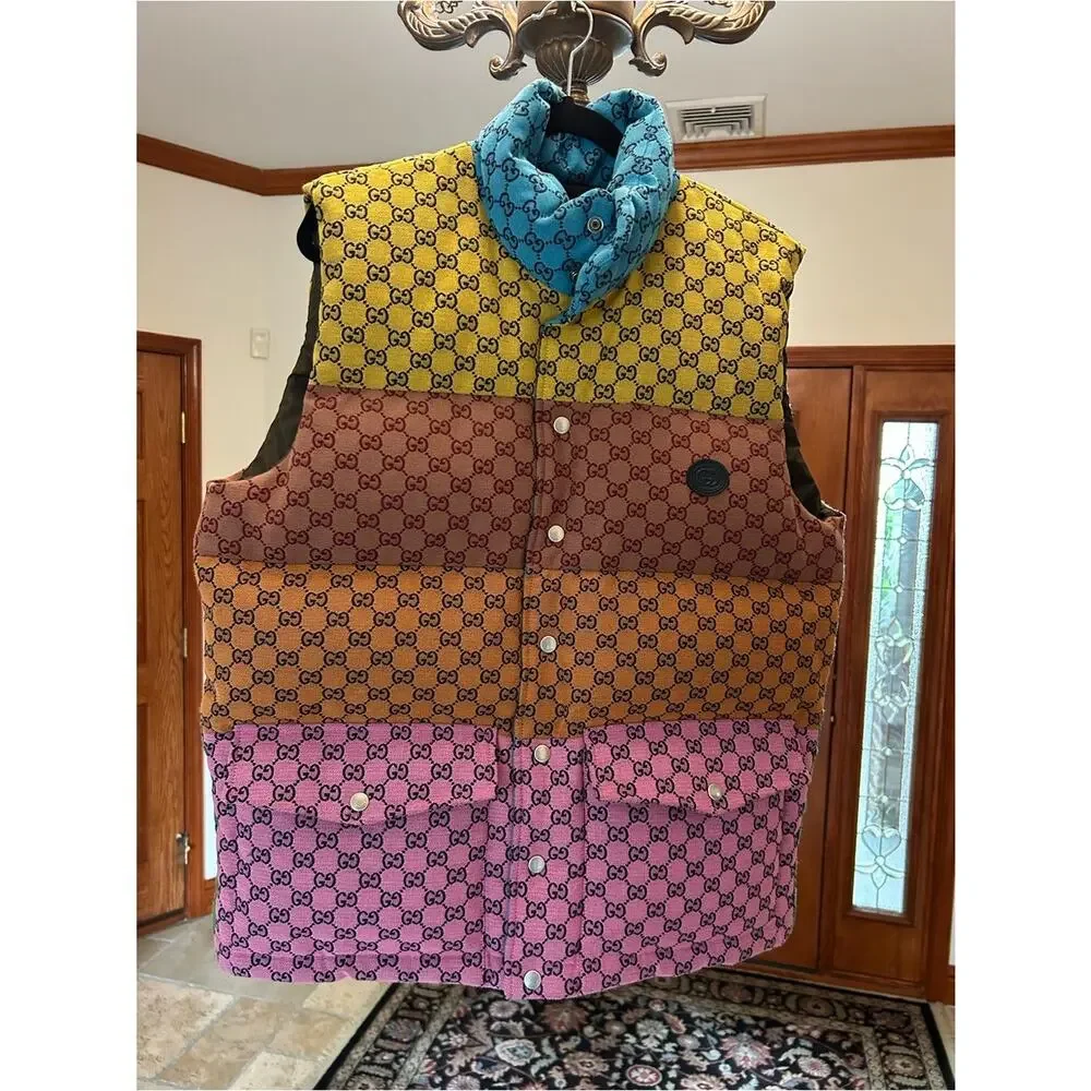Men's Gucci Multicolor Yellow Blue Pink Patchwork GG down size 48